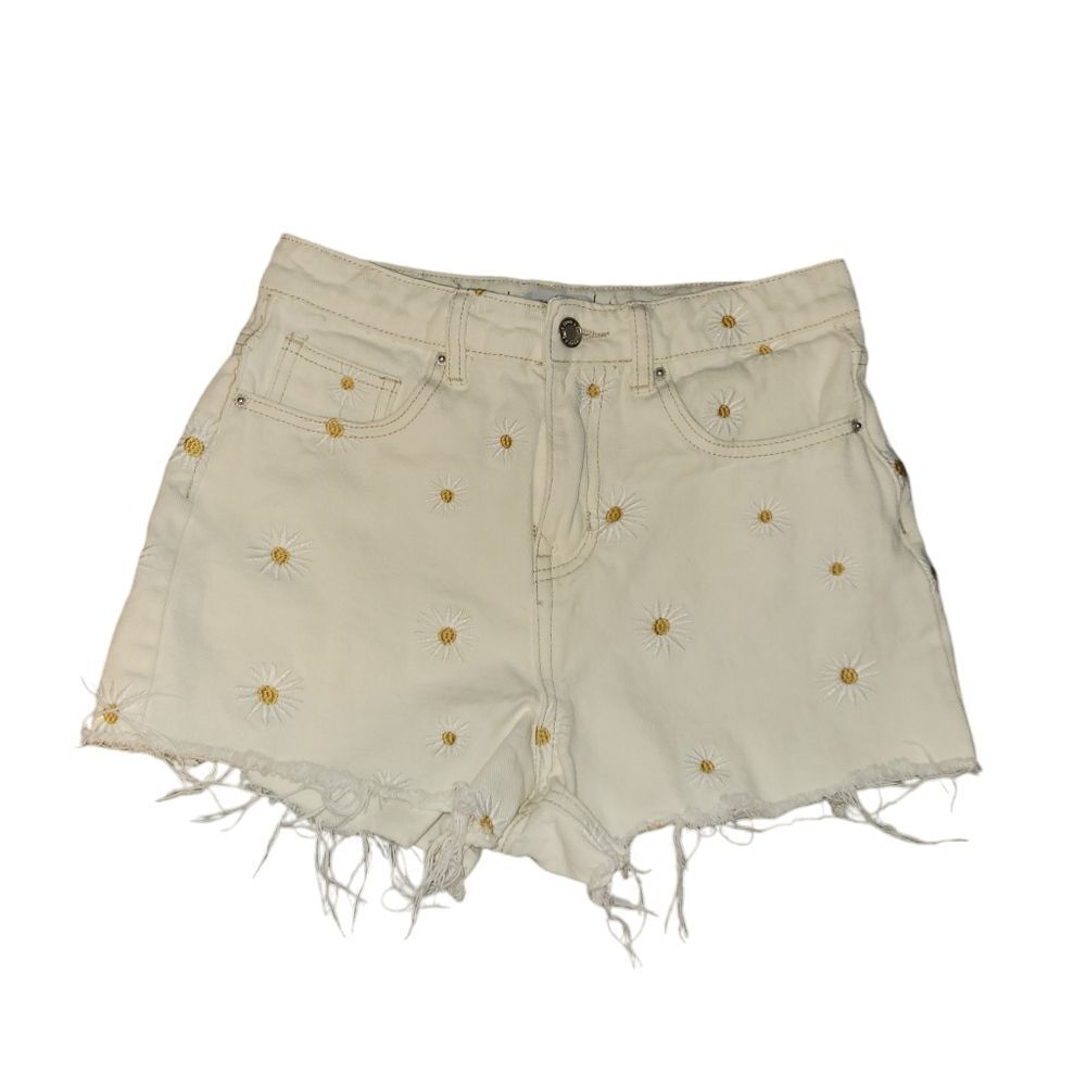KHAKI AND BLUE DAISY SHORTS. ^